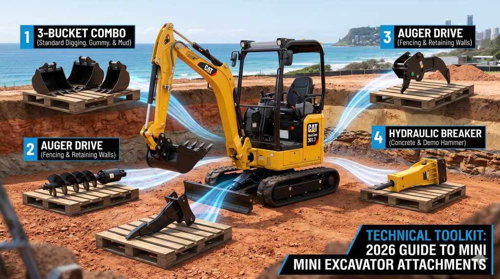 Mini Excavator Attachments, Mini Excavator Toolkit, 
